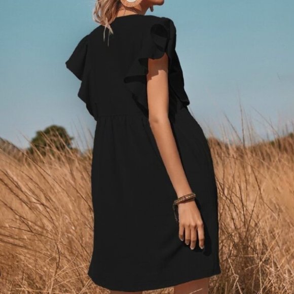 Shabby Chic button detail ruffle Dress black - Picture 7 of 8